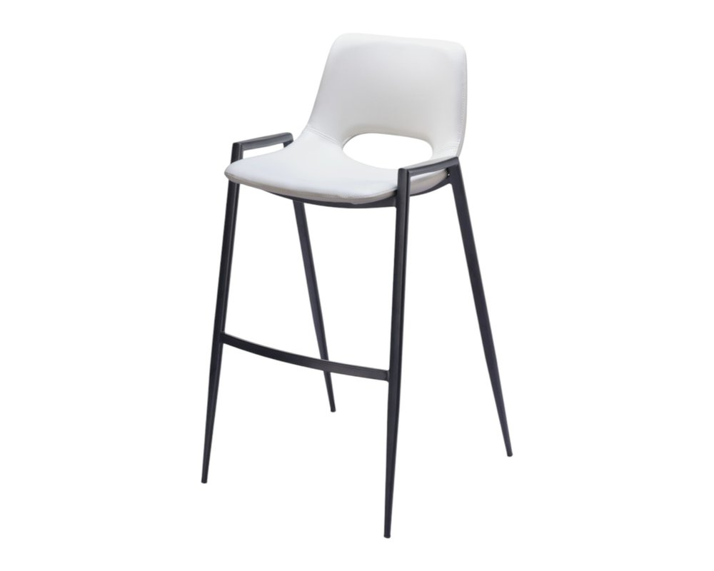 Set of Two 30" White and Black Faux Leather and Steel Low Back Bar Height Bar Chairs