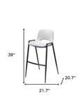 Set of Two 30" White and Black Faux Leather and Steel Low Back Bar Height Bar Chairs