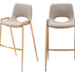 Set of Two 30" Beige And Gold Faux Leather And Steel Low Back Bar Height Bar Chairs