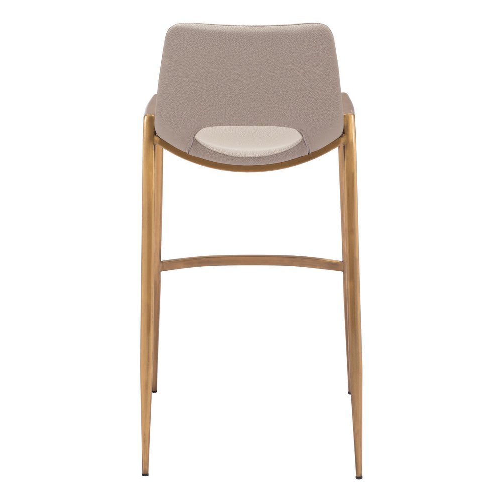 Set of Two 30" Beige And Gold Faux Leather And Steel Low Back Bar Height Bar Chairs
