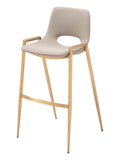 Set of Two 30" Beige And Gold Faux Leather And Steel Low Back Bar Height Bar Chairs