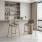 Set of Two 30" Beige And Gold Faux Leather And Steel Low Back Bar Height Bar Chairs