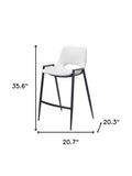 Set of Two 26" White and Black Faux Leather and Steel Low Back Counter Height Bar Chairs