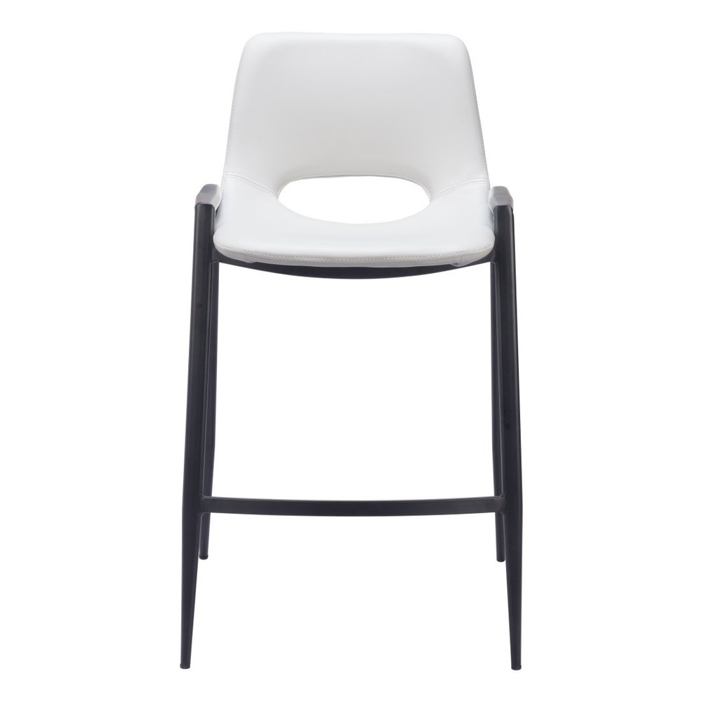 Set of Two 26" White and Black Faux Leather and Steel Low Back Counter Height Bar Chairs