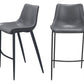 Set of Two 30" Dark Gray And Black Faux Leather And Steel Bar Height Bar Chairs