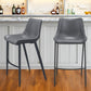 Set of Two 30" Dark Gray And Black Faux Leather And Steel Bar Height Bar Chairs