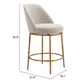 24" Beige and Gold Fabric and Steel Counter Height Swivel Bar Chair