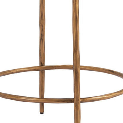 24" Beige and Gold Fabric and Steel Counter Height Swivel Bar Chair
