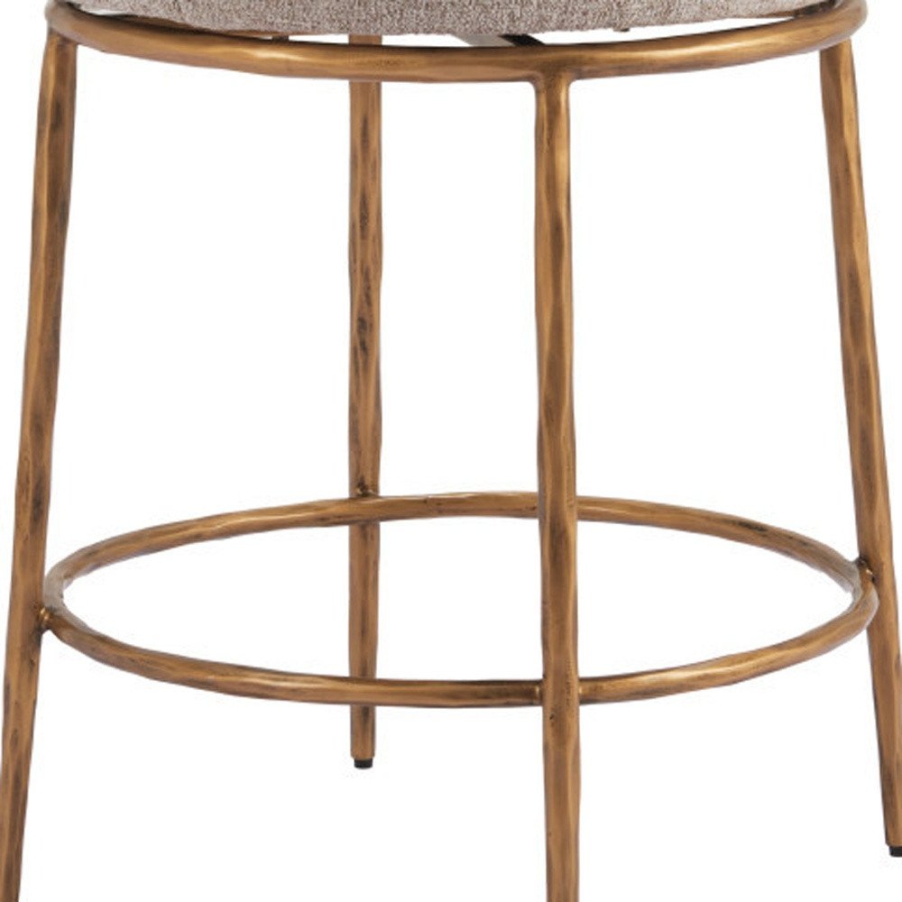 24" Beige and Gold Fabric and Steel Counter Height Swivel Bar Chair