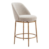 24" Beige and Gold Fabric and Steel Counter Height Swivel Bar Chair