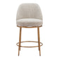 24" Beige and Gold Fabric and Steel Counter Height Swivel Bar Chair