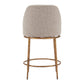 24" Beige and Gold Fabric and Steel Counter Height Swivel Bar Chair