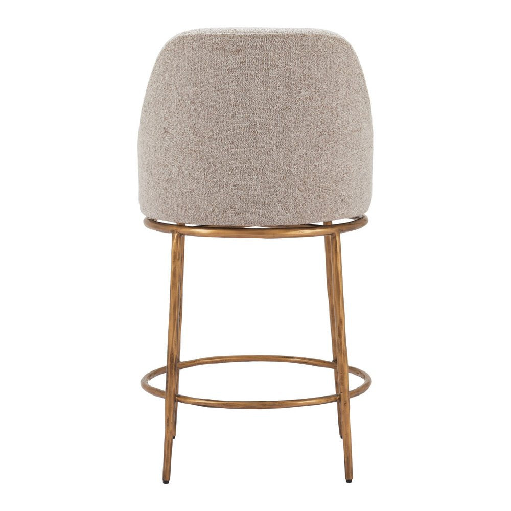 24" Beige and Gold Fabric and Steel Counter Height Swivel Bar Chair