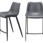 Set of Two 26" Dark Gray And Black Faux Leather And Steel Counter Height Bar Chairs
