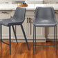 Set of Two 26" Dark Gray And Black Faux Leather And Steel Counter Height Bar Chairs
