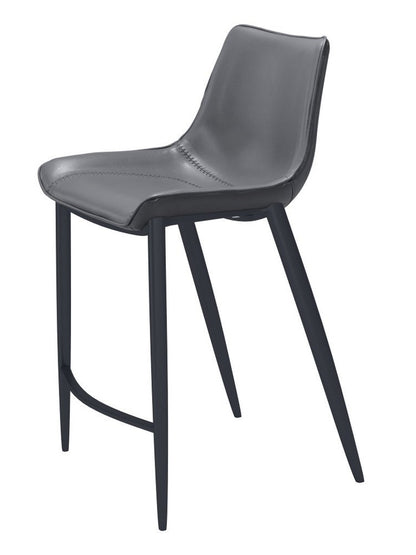 Set of Two 26" Dark Gray And Black Faux Leather And Steel Counter Height Bar Chairs