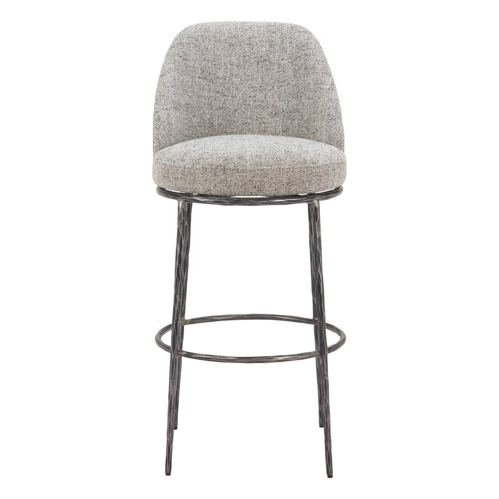 32" Gray And Black Fabric And Steel Bar Height Swivel Bar Chair