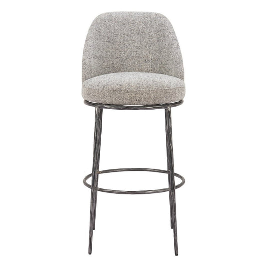 32" Gray And Black Fabric And Steel Bar Height Swivel Bar Chair
