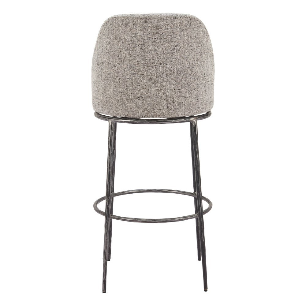 32" Gray And Black Fabric And Steel Bar Height Swivel Bar Chair