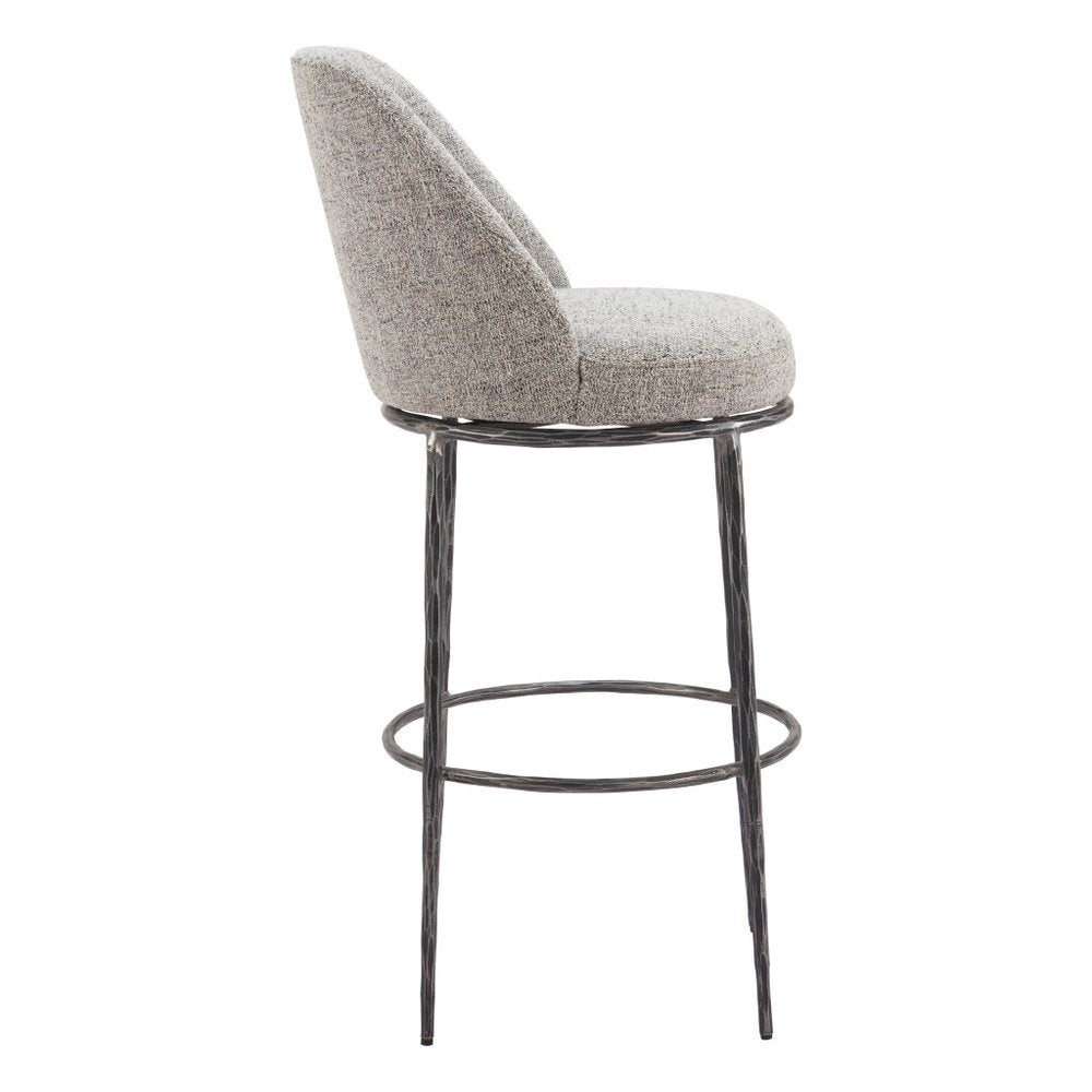 32" Gray And Black Fabric And Steel Bar Height Swivel Bar Chair