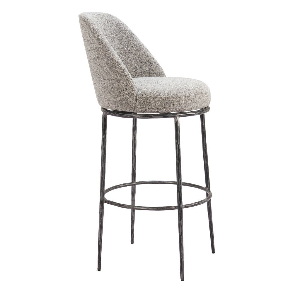 32" Gray And Black Fabric And Steel Bar Height Swivel Bar Chair