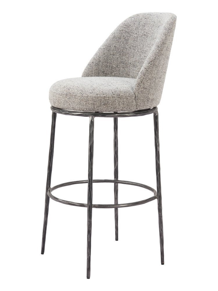 32" Gray And Black Fabric And Steel Bar Height Swivel Bar Chair