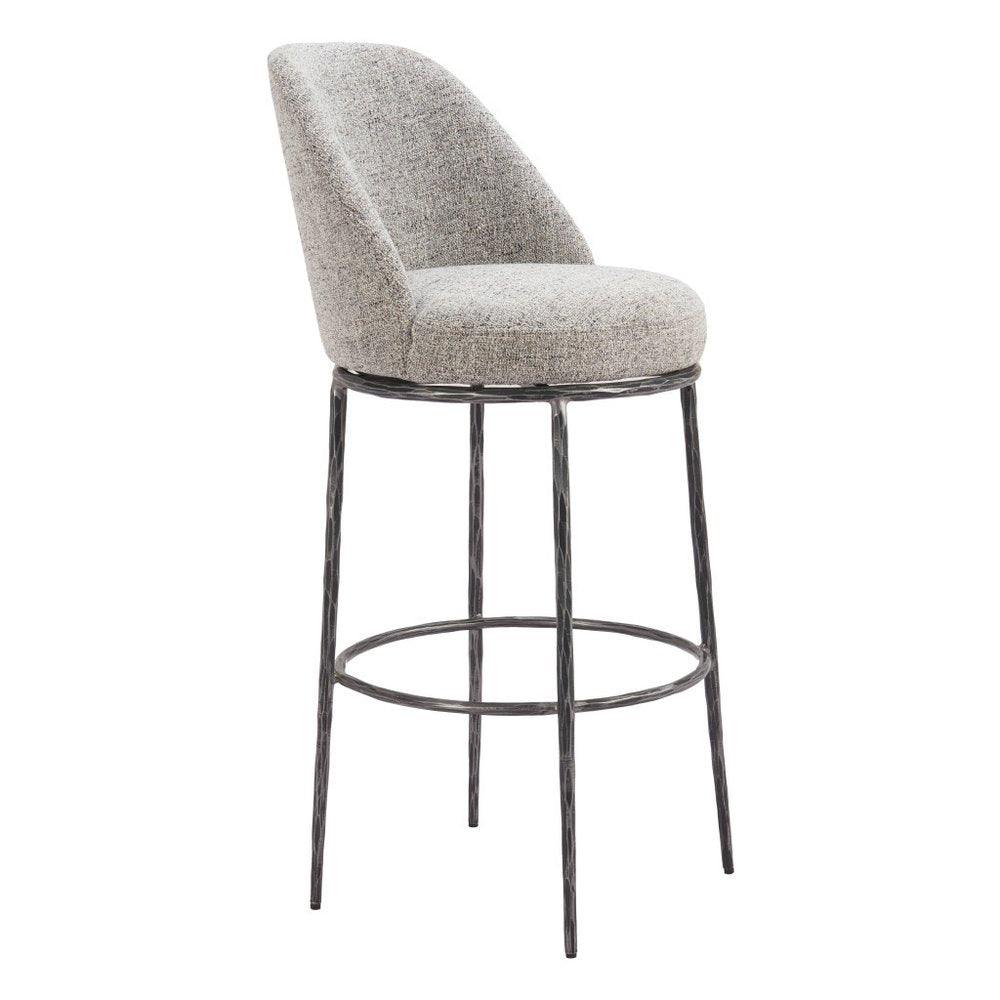 32" Gray And Black Fabric And Steel Bar Height Swivel Bar Chair