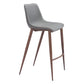 Set of Two 30" Slate Gray and Brown Faux Leather and Steel Bar Height Bar Chairs