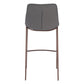 Set of Two 30" Slate Gray and Brown Faux Leather and Steel Bar Height Bar Chairs