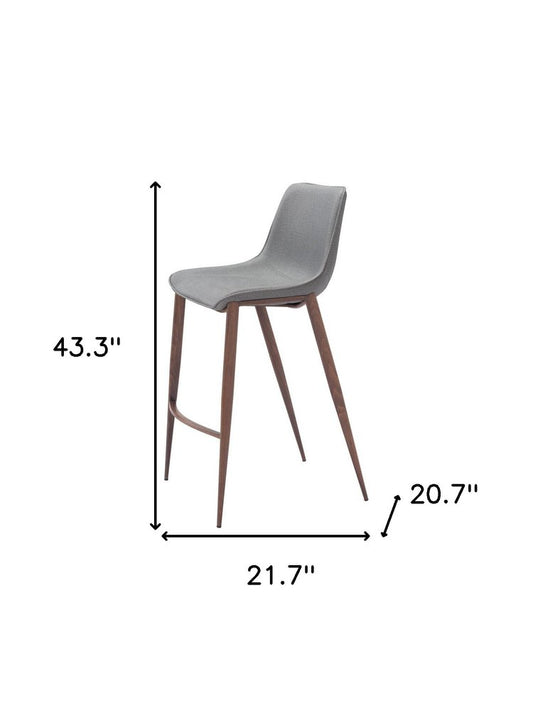Set of Two 30" Slate Gray and Brown Faux Leather and Steel Bar Height Bar Chairs