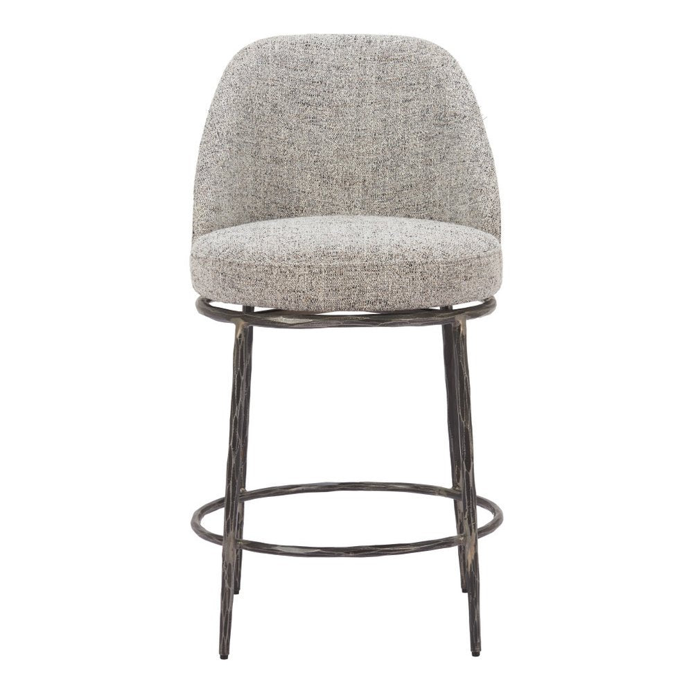 24" Gray and Black Fabric and Steel Counter Height Swivel Bar Chair