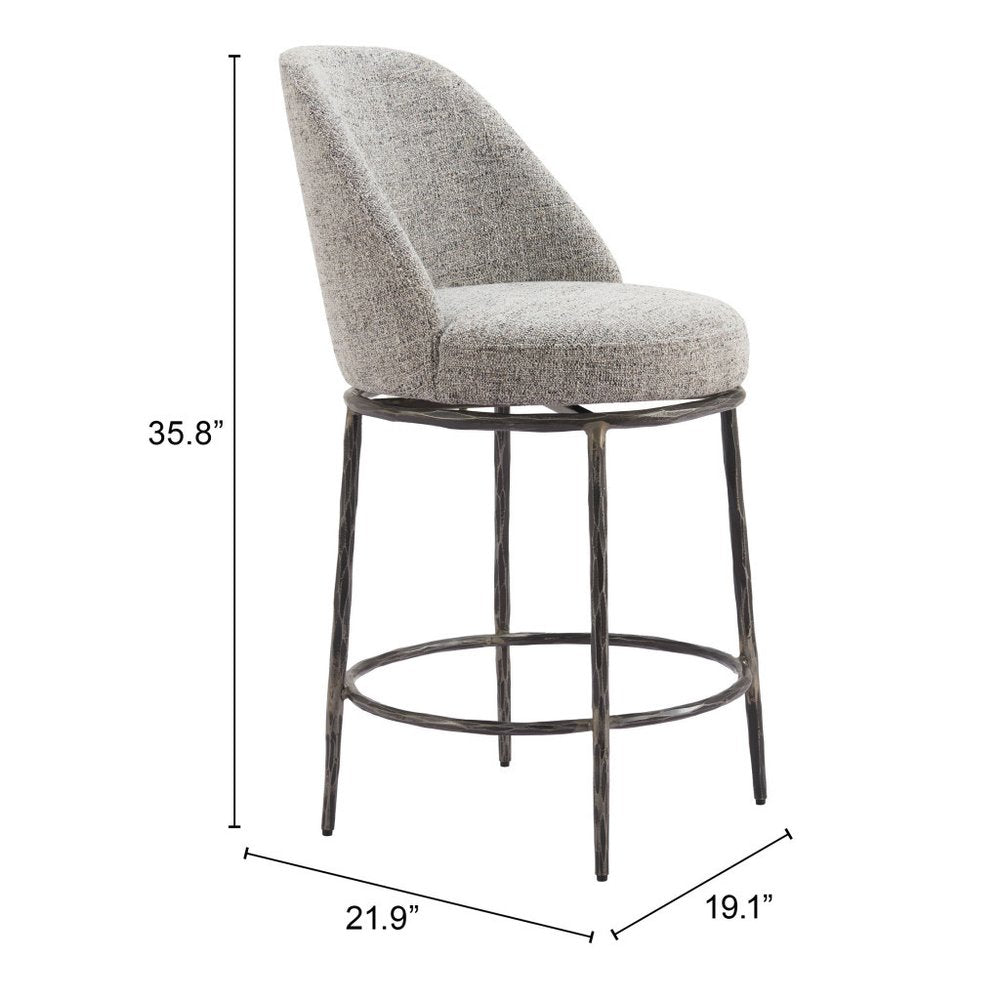 24" Gray and Black Fabric and Steel Counter Height Swivel Bar Chair