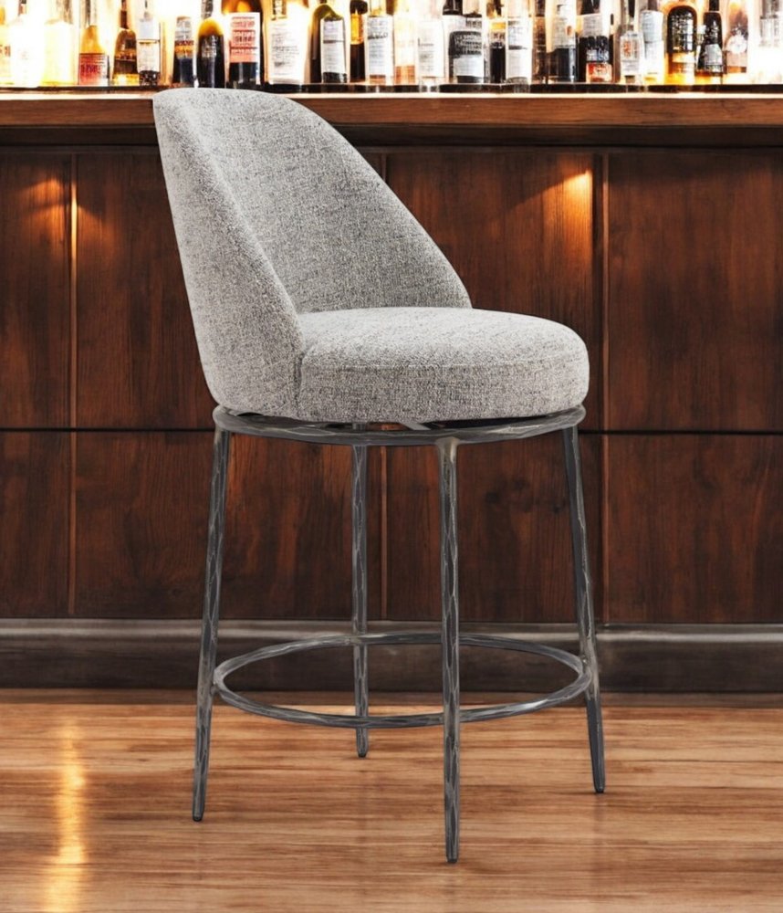 24" Gray and Black Fabric and Steel Counter Height Swivel Bar Chair