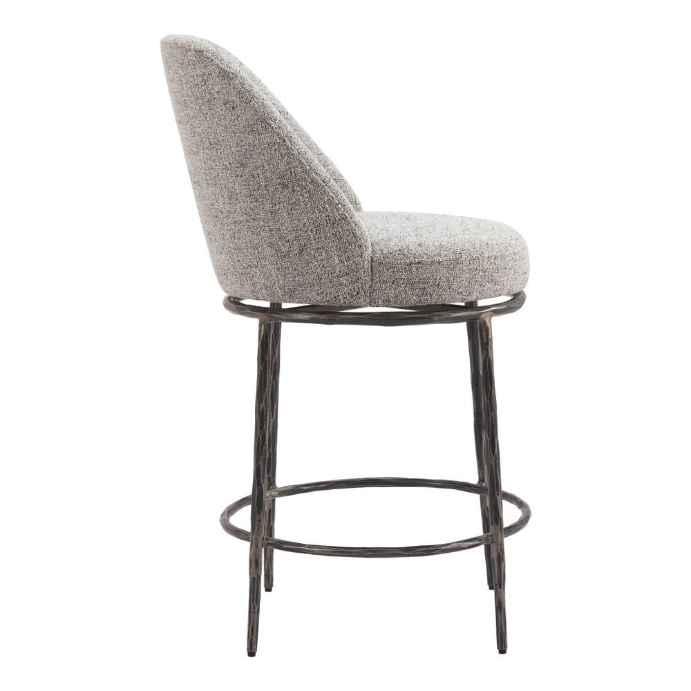 24" Gray and Black Fabric and Steel Counter Height Swivel Bar Chair