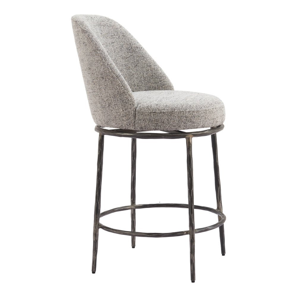 24" Gray and Black Fabric and Steel Counter Height Swivel Bar Chair