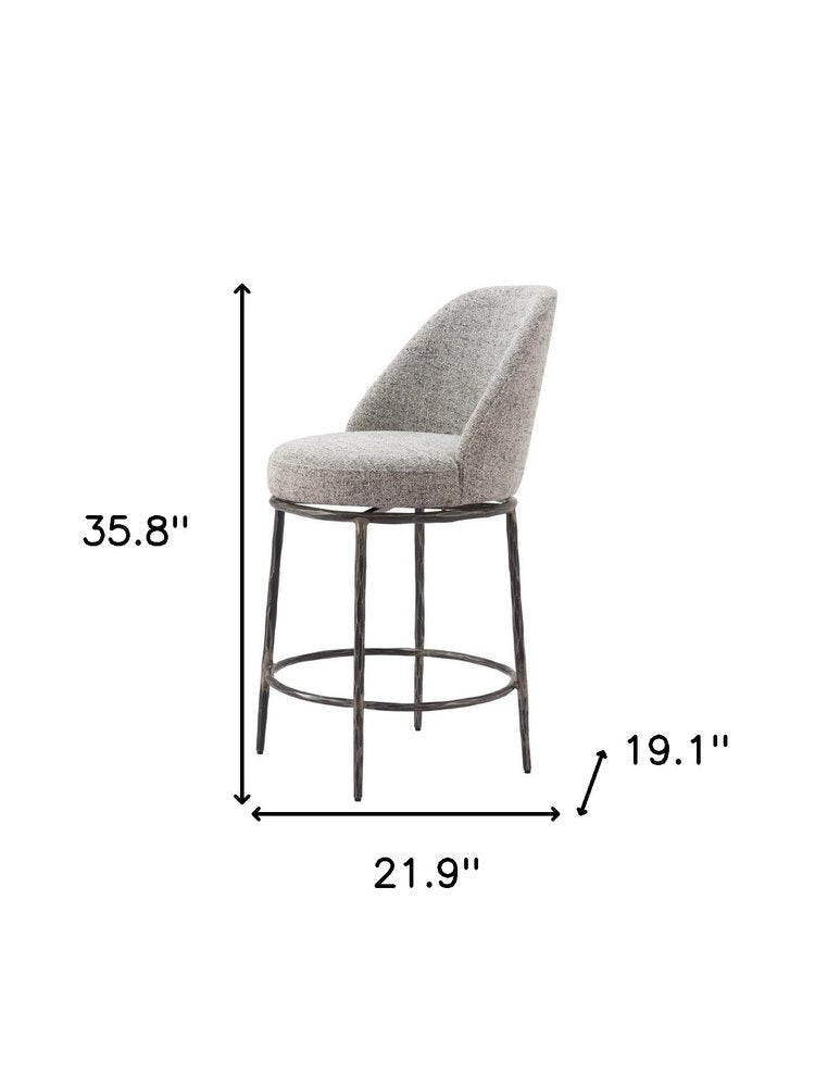 24" Gray and Black Fabric and Steel Counter Height Swivel Bar Chair
