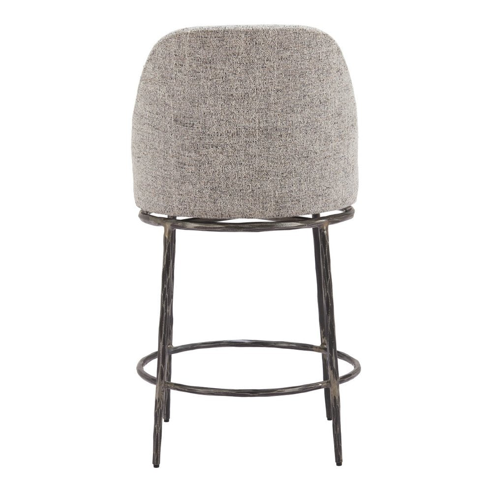 24" Gray and Black Fabric and Steel Counter Height Swivel Bar Chair