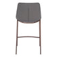 Set of Two 26" Slate Gray and Brown Faux Leather and Steel Counter Height Bar Chairs