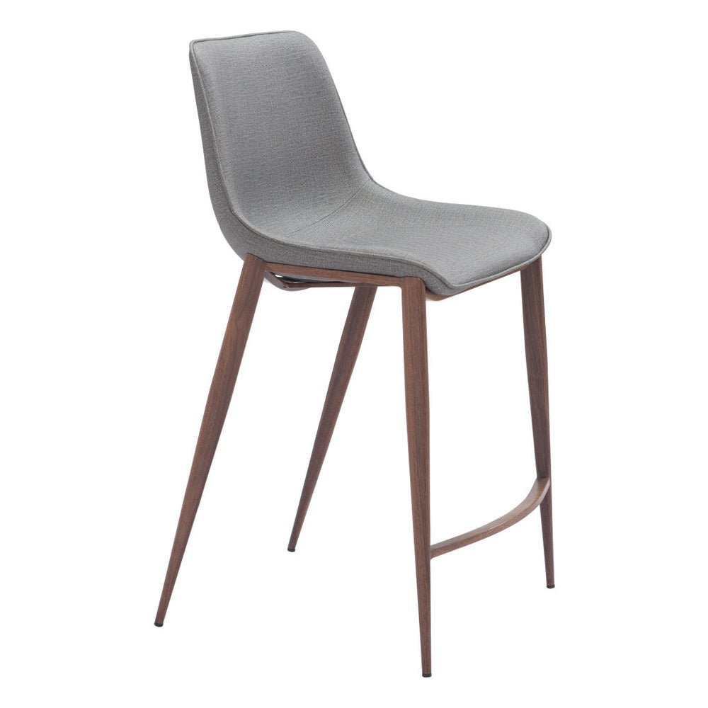 Set of Two 26" Slate Gray and Brown Faux Leather and Steel Counter Height Bar Chairs