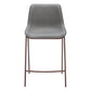 Set of Two 26" Slate Gray and Brown Faux Leather and Steel Counter Height Bar Chairs