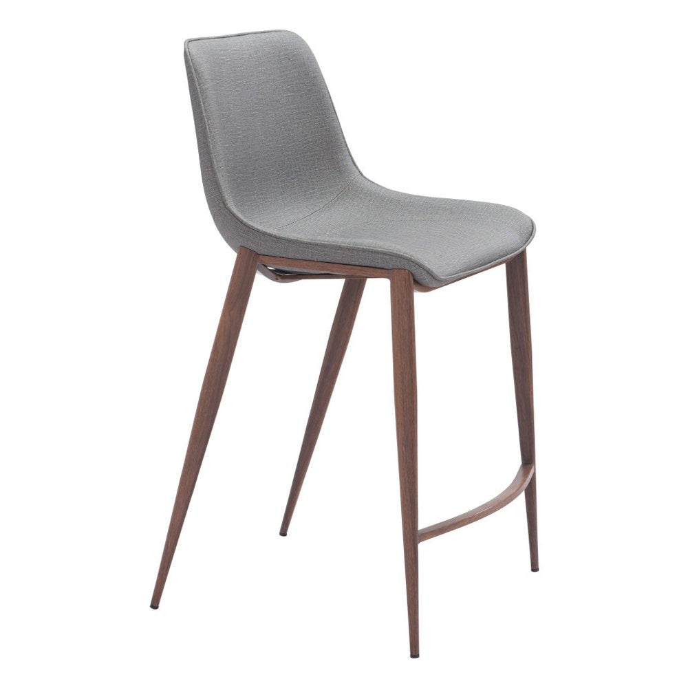 Set of Two 26" Slate Gray and Brown Faux Leather and Steel Counter Height Bar Chairs