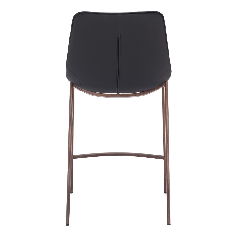 Set of Two 26" Black And Brown Faux Leather And Steel Counter Height Bar Chairs