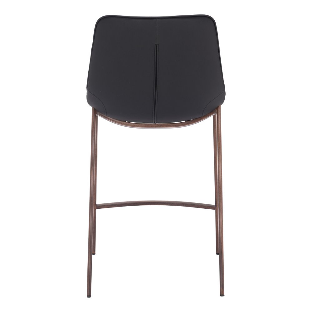 Set of Two 26" Black And Brown Faux Leather And Steel Counter Height Bar Chairs