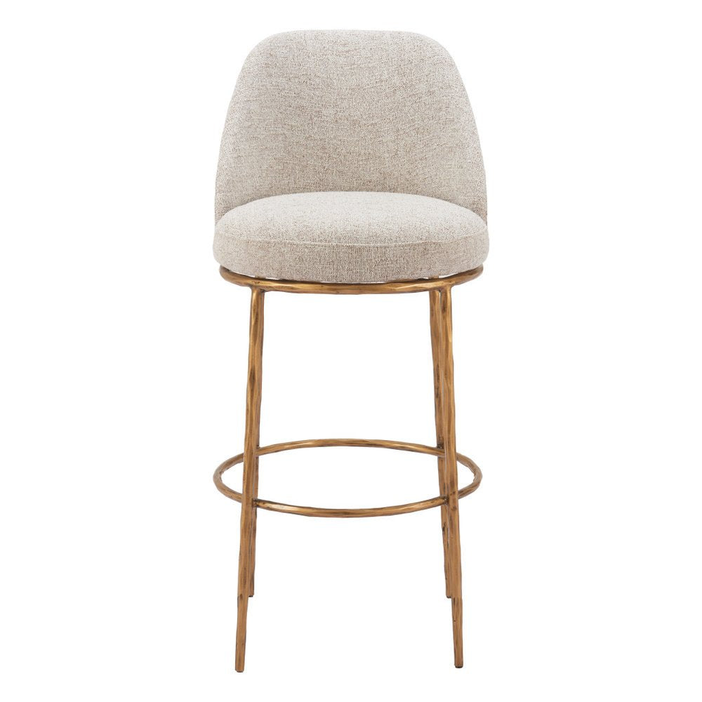 32" Beige And Gold Fabric And Steel Bar Height Swivel Bar Chair