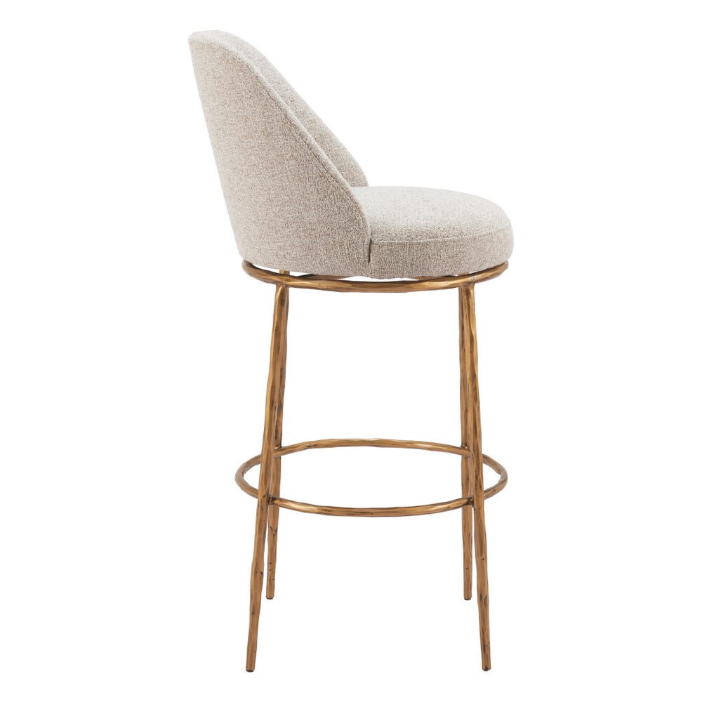 32" Beige And Gold Fabric And Steel Bar Height Swivel Bar Chair