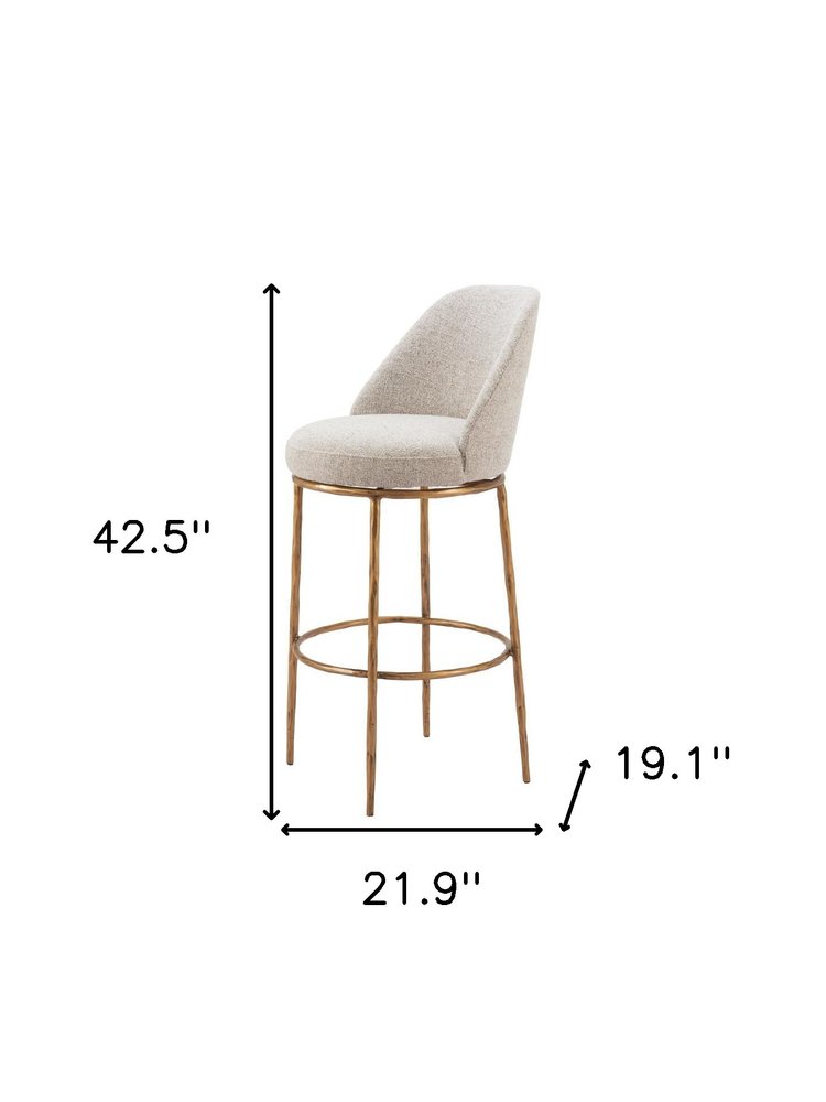 32" Beige And Gold Fabric And Steel Bar Height Swivel Bar Chair