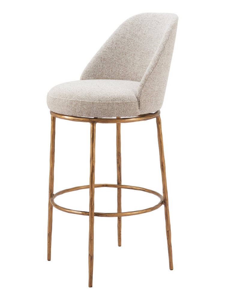 32" Beige And Gold Fabric And Steel Bar Height Swivel Bar Chair