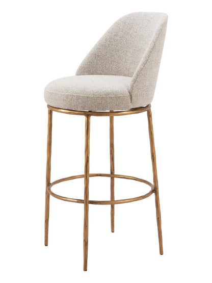 32" Beige And Gold Fabric And Steel Bar Height Swivel Bar Chair