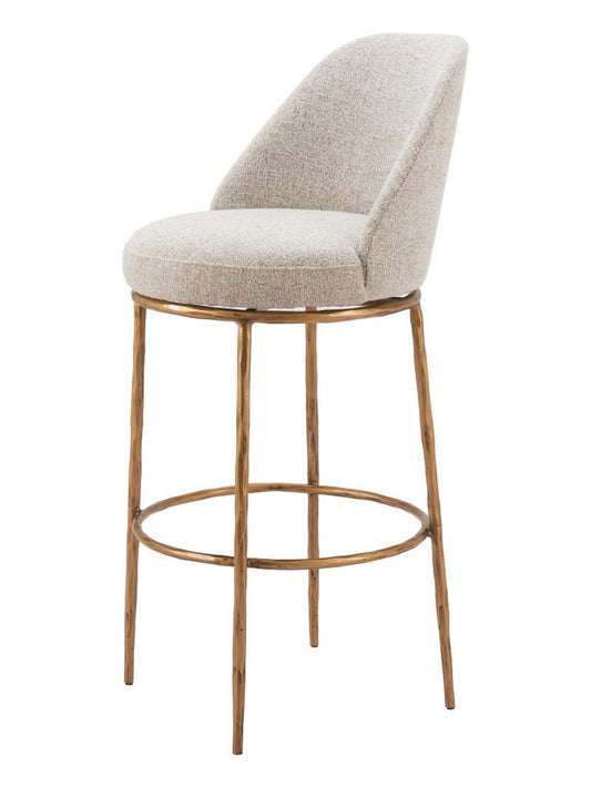 32" Beige And Gold Fabric And Steel Bar Height Swivel Bar Chair