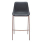 Set of Two 30" Black And Brown Faux Leather And Steel Bar Height Bar Chairs